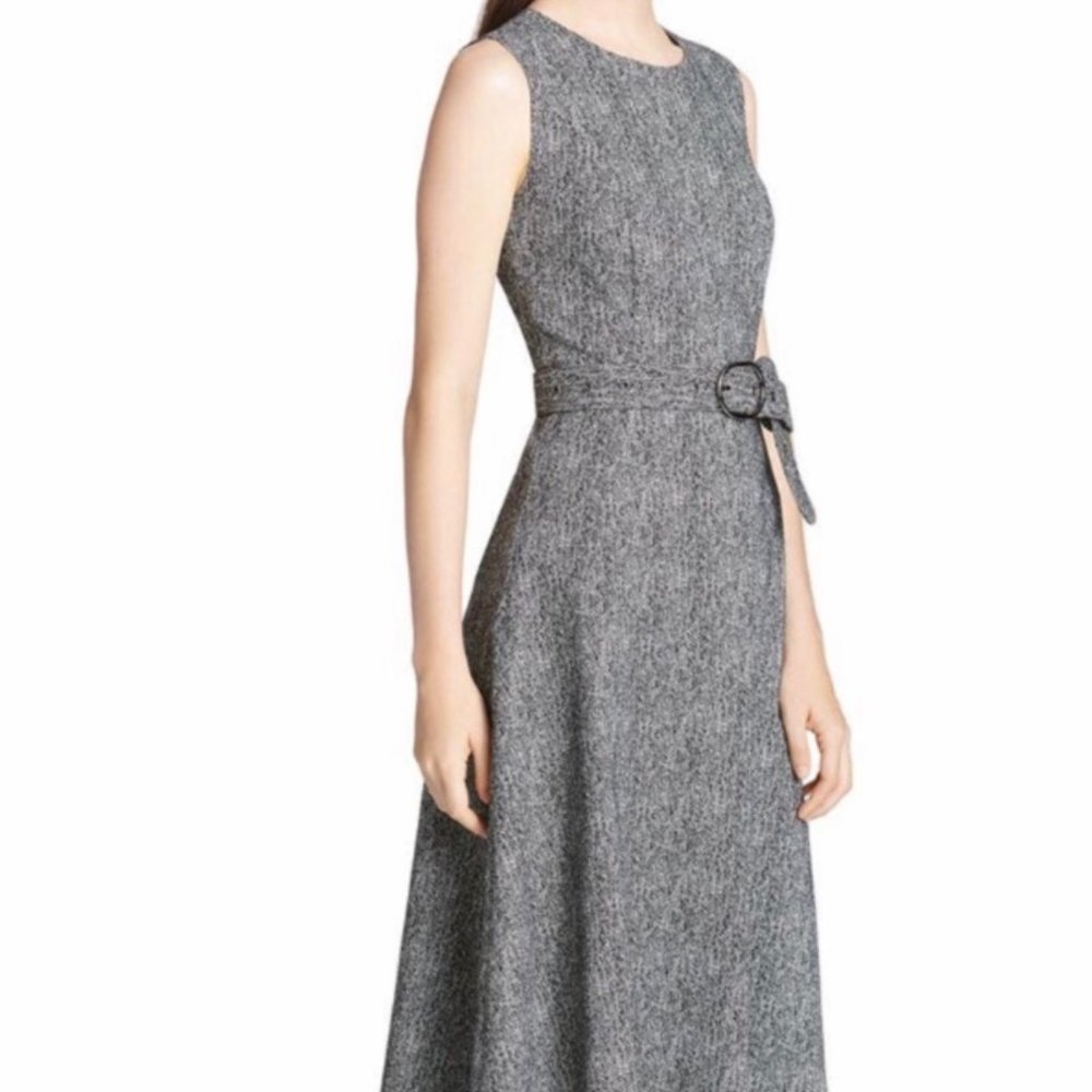 Calvin Klein tweed Asymmetric Midi Dress with Belt